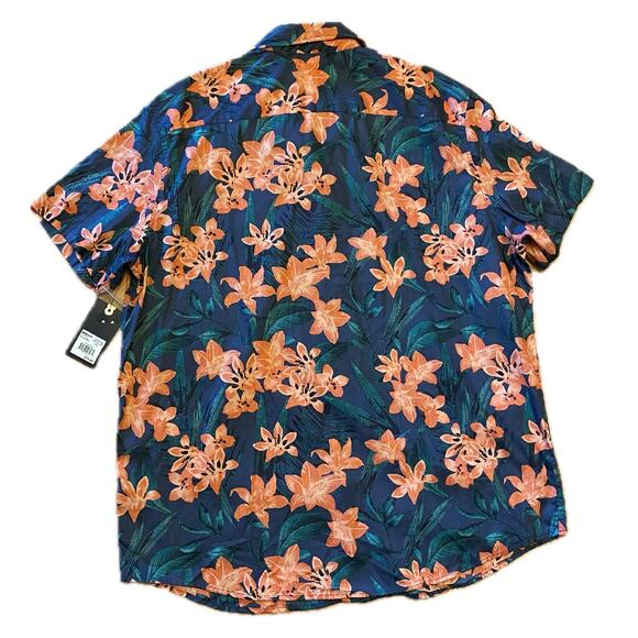 NWT Dark Blue & Orange Hibiscus Print Button Down Shirt (XXL) - Picture 3 of 8